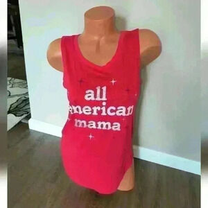 Isabel Maternity All American Momma Graphics Red Sleeveless Tank Top Size Small